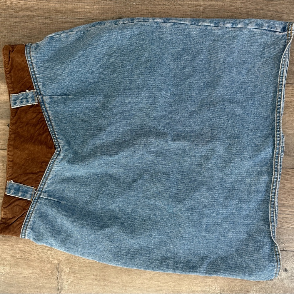 Vintage Robert Comstock Denim Skirt with Leather Trim 100% Cotton & Leather Y2K